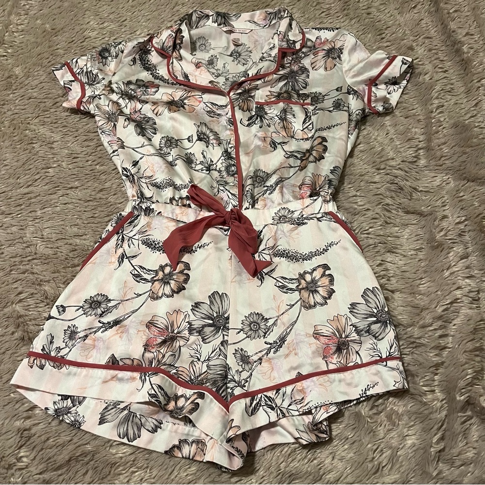 Victoria's Secret Satin Romper Pajamas Floral striped